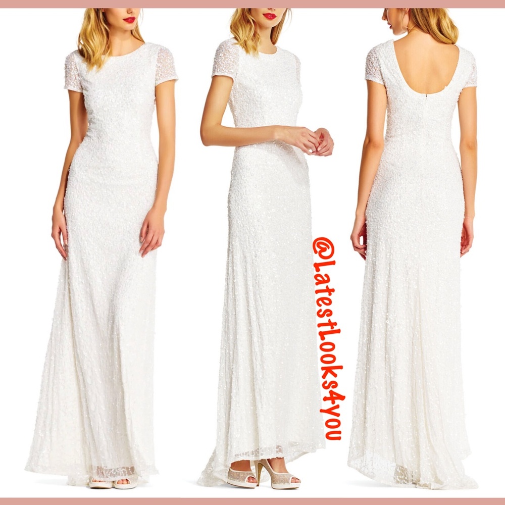New Adrianna Papell sequin scoop back gown ivory 10 - Picture 2 of 16